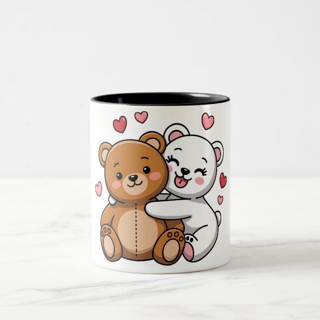 Tasse 2 Couleurs Hugs d'ours et battements de coeur (Centre)