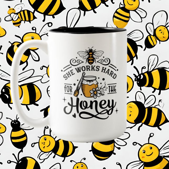 Tasse 2 Couleurs humoristique travailleur abeille ajouter monogramm (Créateur téléchargé)