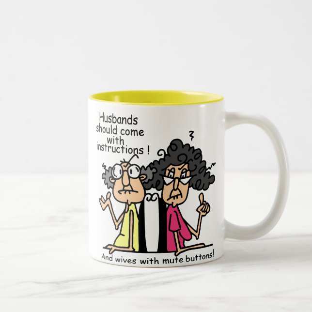 Tasse 2 Couleurs Humour d'attitude de maris et d'épouses (Droit)