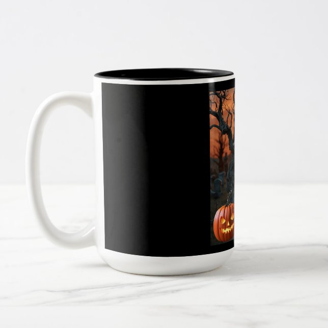 Tasse 2 Couleurs Humour de pierre gravée d'Halloween "Dawn Under" (Gauche)