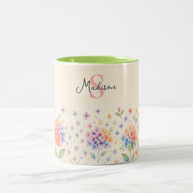 Tasse 2 Couleurs Hydrangeas aquarelle dans Pastel Bloom (Centre)
