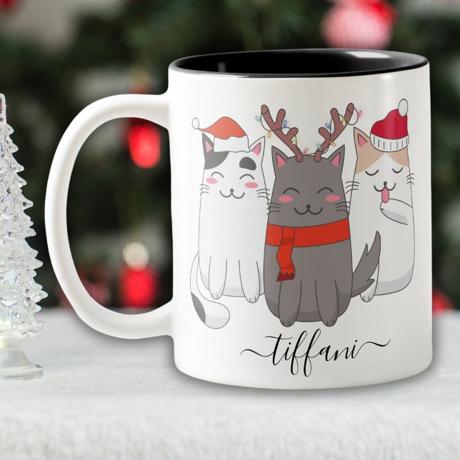 Tasse 2 Couleurs I Love Christmas Cats Personnalisez avec le nom (Créateur téléchargé)