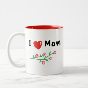 Tasse 2 Couleurs I Love Mom Simple Hand-draw Graphic T-shirts Cadea