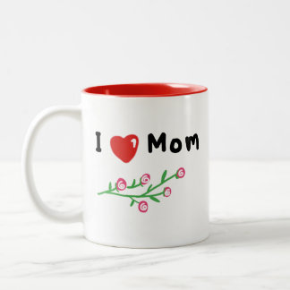 Tasse 2 Couleurs I Love Mom Simple Hand-draw Graphic T-shirts Cadea