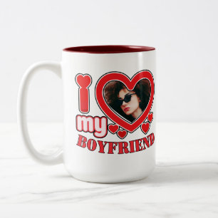 Tasse 2 Couleurs I Love My Boyfriend Personnalisé Photo Heart Cadea