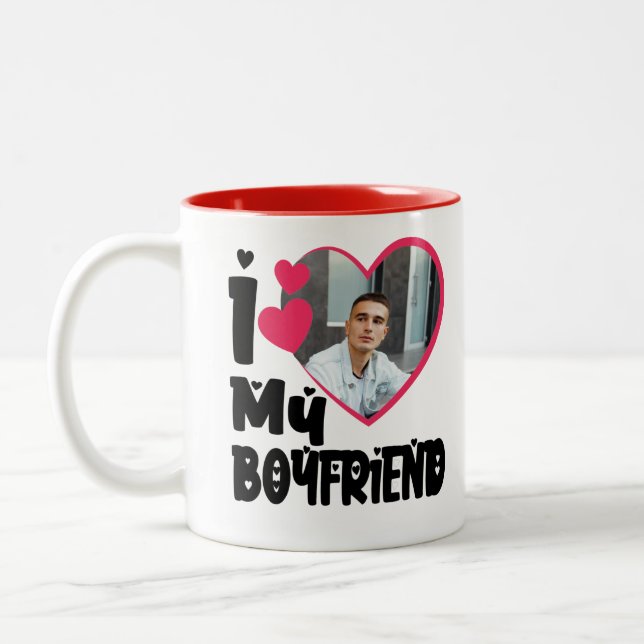Tasse 2 Couleurs I Love My Boyfriend Photo personnalisée (Gauche)