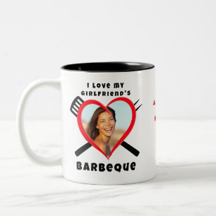 Tasse 2 Couleurs I Love My Girlfriend's BBQ Heart Custom Photo Name