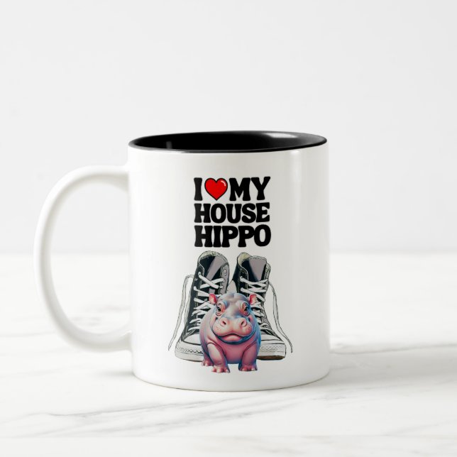 Tasse 2 Couleurs I Love My House Hippo personnalisable (Gauche)