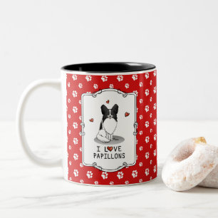 Tasse 2 Couleurs I Love Papillons (blanc & noir) Coeurs Chiens mign