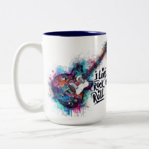 Tasse 2 Couleurs I Love Rock N Roll Guitare Électrique Peinture