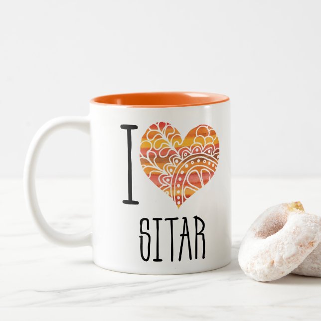 Tasse 2 Couleurs I Love Sitar Orange Mandala Heart (Avec donut)