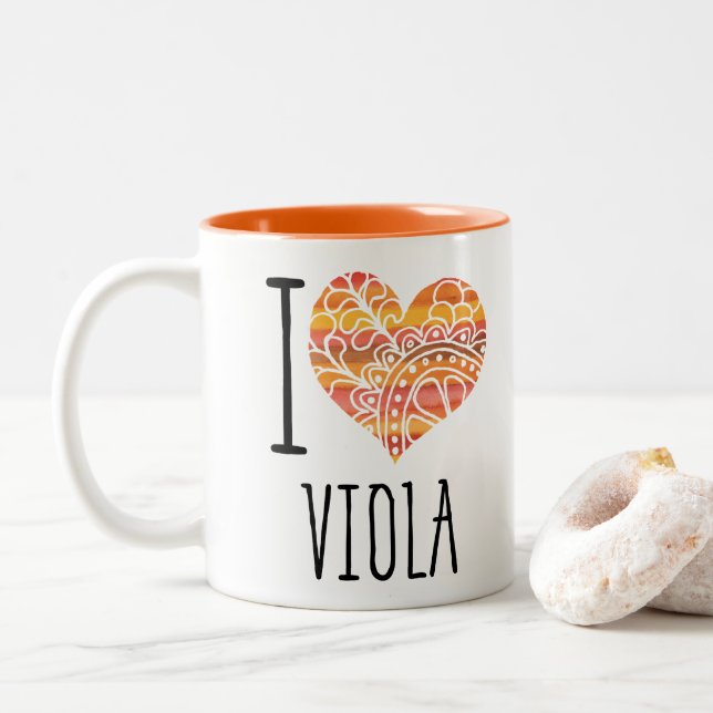 Tasse 2 Couleurs I Love Viola Orange Mandala Heart (Avec donut)