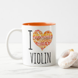Tasse 2 Couleurs I Love Violon Orange Mandala Heart