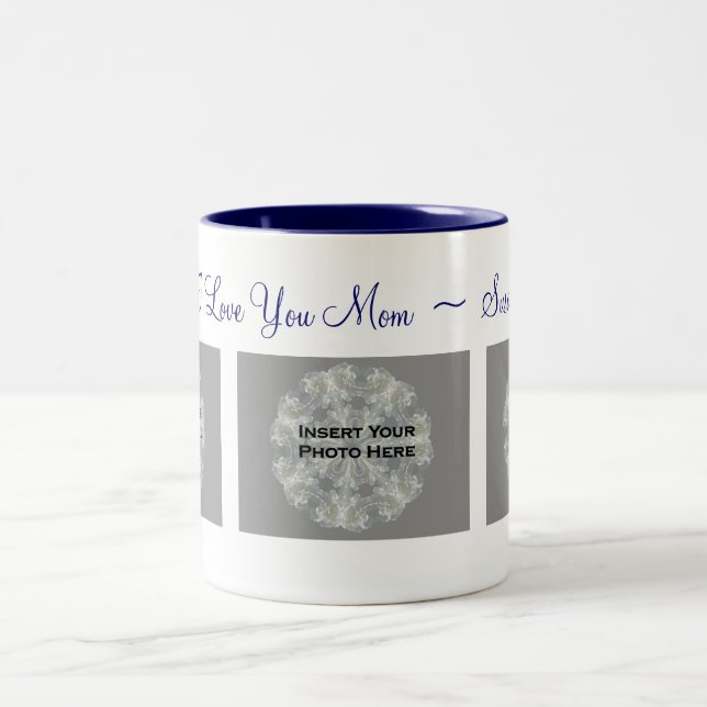 Tasse 2 Couleurs I Love You Maman Photo personnalisée (Centre)
