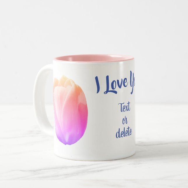 Tasse 2 Couleurs I Love You Tulip Flower Personnalisé (Devant gauche)