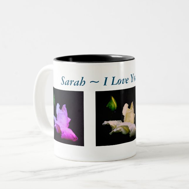 Tasse 2 Couleurs I Love You White Rosebud Personnalisé (Devant gauche)