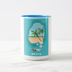 Tasse 2 Couleurs Île des Caraïbes Nevis Carte illustrée.