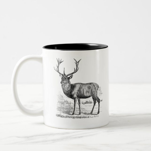 Tasse 2 Couleurs Illustration de cerfs rouges noirs et blancs (Gauche)