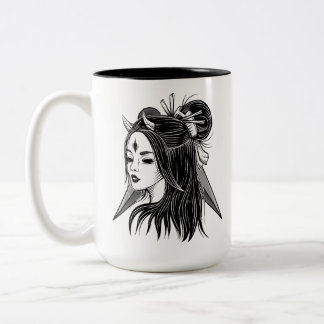 Tasse 2 Couleurs Illustration de fille Oni japonaise