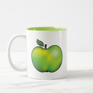 Tasse 2 Couleurs Illustration de fruits de pomme de dessin vert