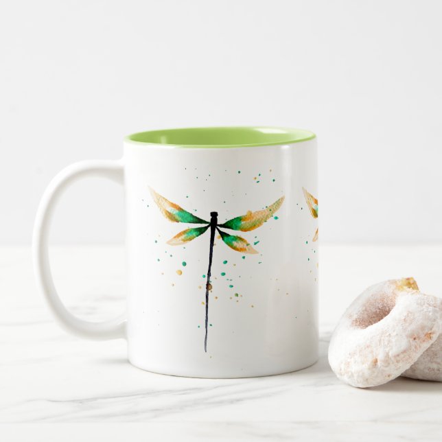 Tasse 2 Couleurs Illustration de l'aquarelle mignonne du libellule (Avec donut)
