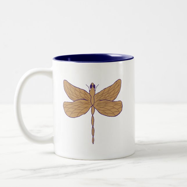 Tasse 2 Couleurs Illustration de libellule violet et tan (Gauche)