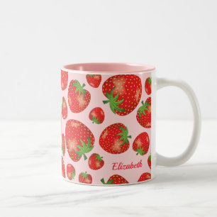 Tasse 2 Couleurs Illustration de motif de fraise & nom personnalisé