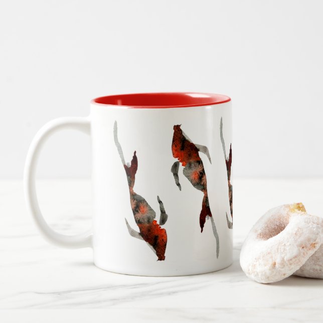 Tasse 2 Couleurs Illustration de poisson koi aquarelle (Avec donut)