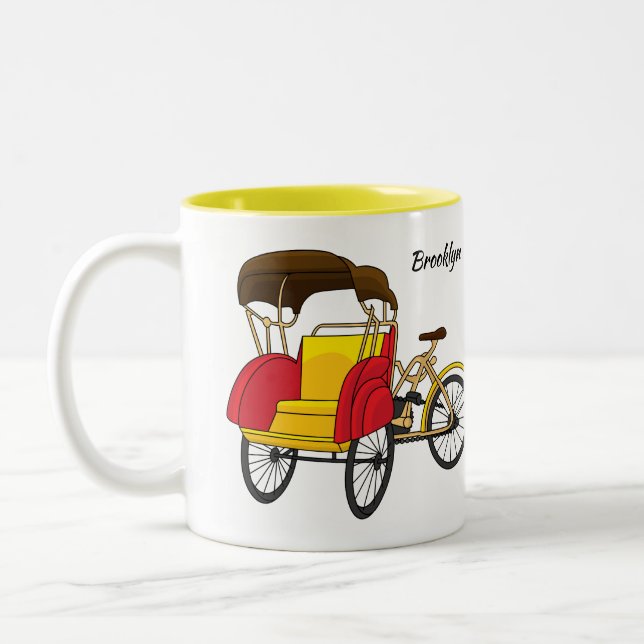 Tasse 2 Couleurs Illustration de pousse-pousse pédicab (Gauche)