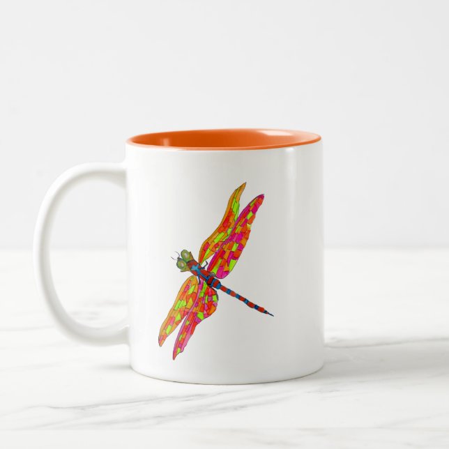 Tasse 2 Couleurs Illustration d'insecte néon de libellule (Gauche)