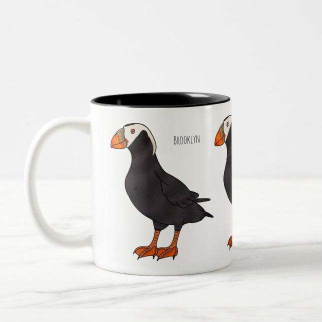 Tasse 2 Couleurs Illustration d'oiseau bouffon touffu (Gauche)