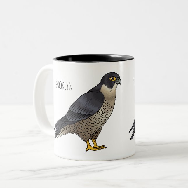 Tasse 2 Couleurs Illustration d'oiseau de faucon pèlerin (Devant gauche)