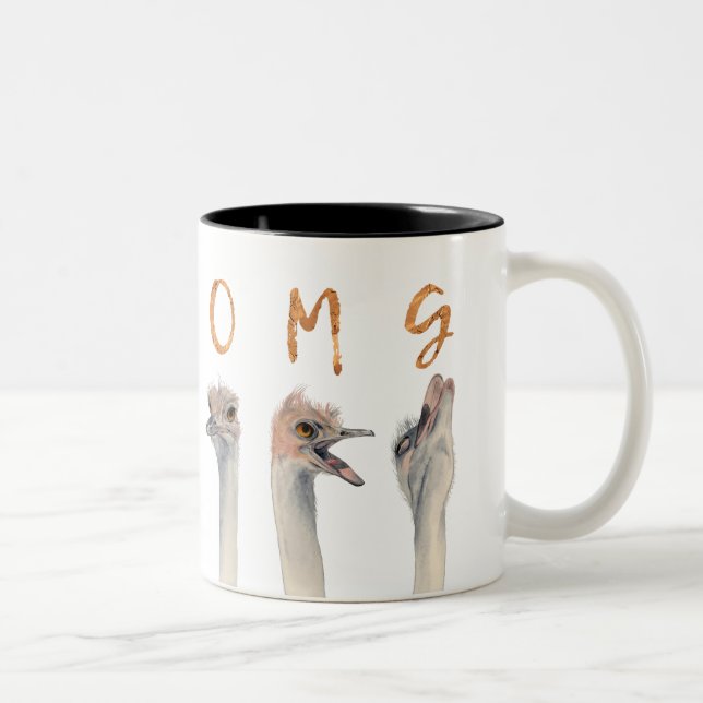 Tasse 2 Couleurs Illustration drôle d'autruches d'OMG (Droit)