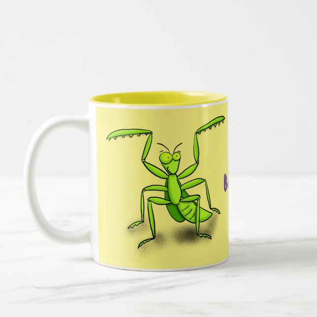 Tasse 2 Couleurs Illustration drôle de mante verte en prière (Gauche)