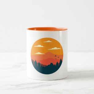 Tasse 2 Couleurs Illustration du coucher du soleil de montagne