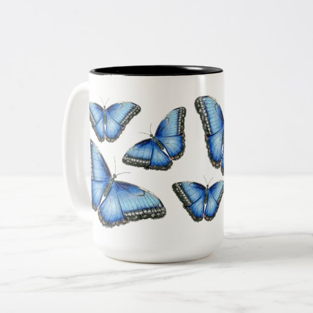 Tasse 2 Couleurs Illustration du papillon bleu Morpho (Devant gauche)