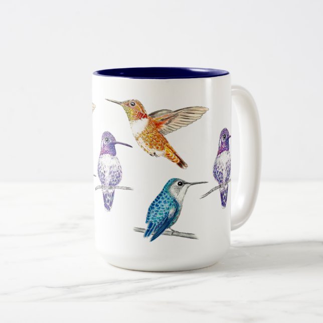 Tasse 2 Couleurs Illustration du trio des colibris (Devant droit)