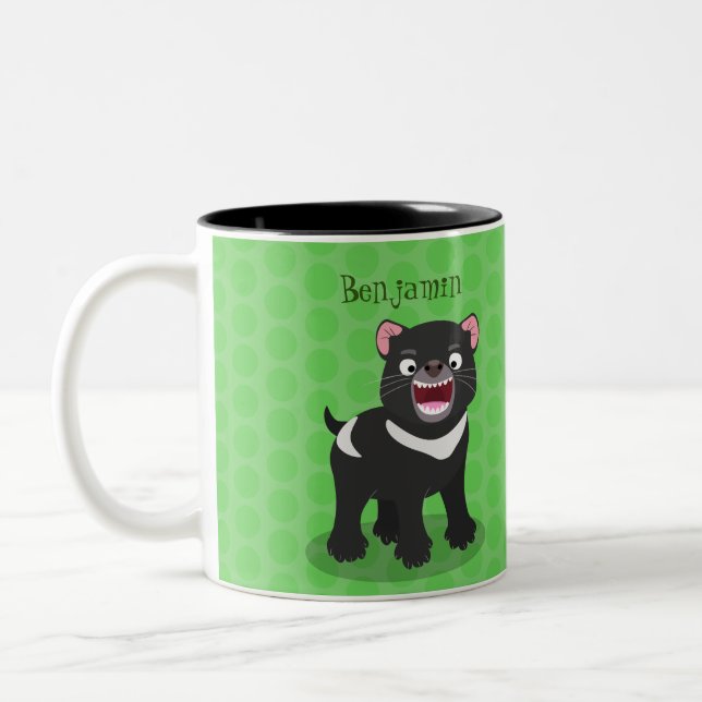 Tasse 2 Couleurs Illustration d'un diable de Tasmanie affamé (Gauche)