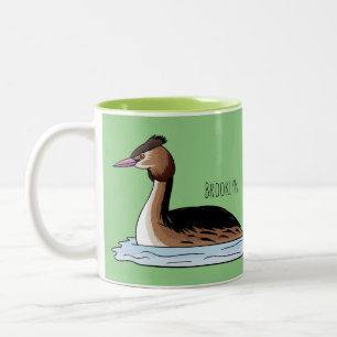 Tasse 2 Couleurs Illustration d'un grand oiseau de grèbe huppé