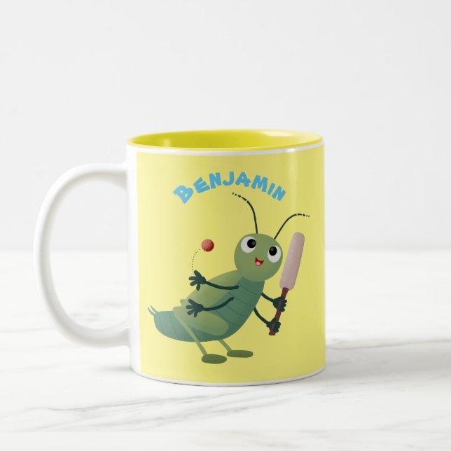 Tasse 2 Couleurs Illustration d'un insecte du cricket vert mou (Gauche)
