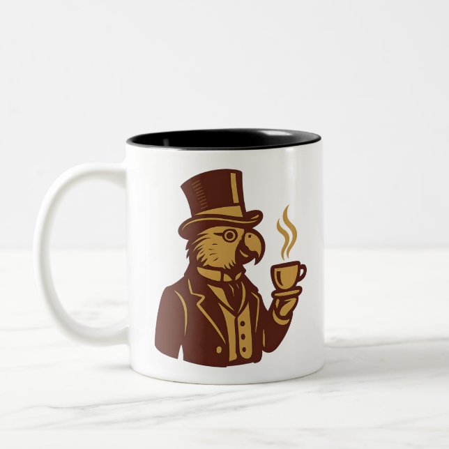 Tasse 2 Couleurs Illustration d'un perroquet victorien à l'heure du (Gauche)
