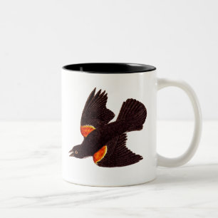 Tasse 2 Couleurs Illustration noire à ailes rouges d'oiseau de