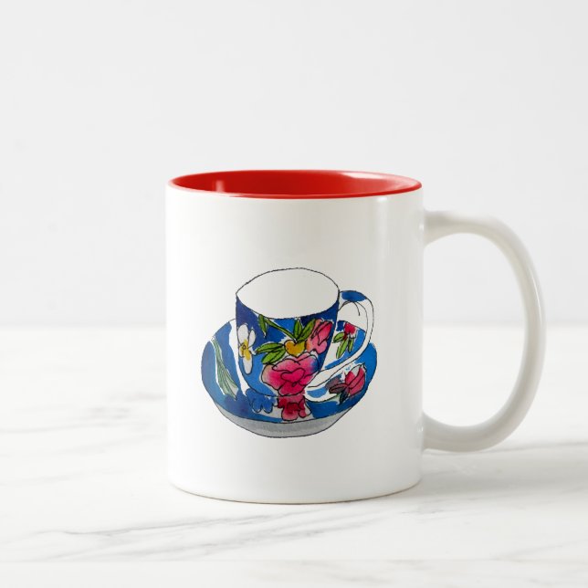 Tasse 2 Couleurs illustration originale de l'aquarelle Teacups vint (Droit)