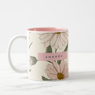 Tasse 2 Couleurs Illustration personnalisée de marguerite rose déli