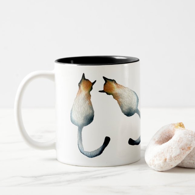 Tasse 2 Couleurs Illustration Tabby noir et brun (Avec donut)