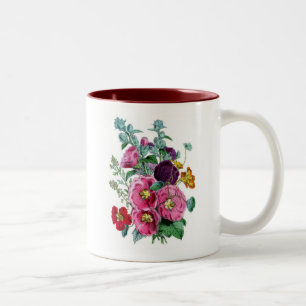 Tasse 2 Couleurs Illustrations vintages des botaniques Hollyhocks