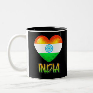 Tasse 2 Couleurs Inde Drapeau Coeur coupé