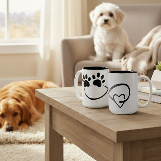 Tasse 2 Couleurs Infinity Paw Prints and Heart Coffee Mug, 15 oz