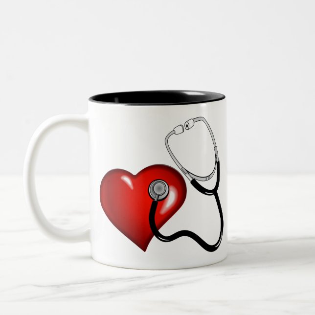 Tasse 2 Couleurs Infirmière personnalisée en stéthoscope cardiaque  (Gauche)