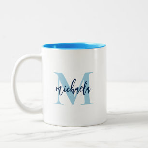 Tasse 2 Couleurs Initiale Monogrammée Élégant Nom Manuscrit